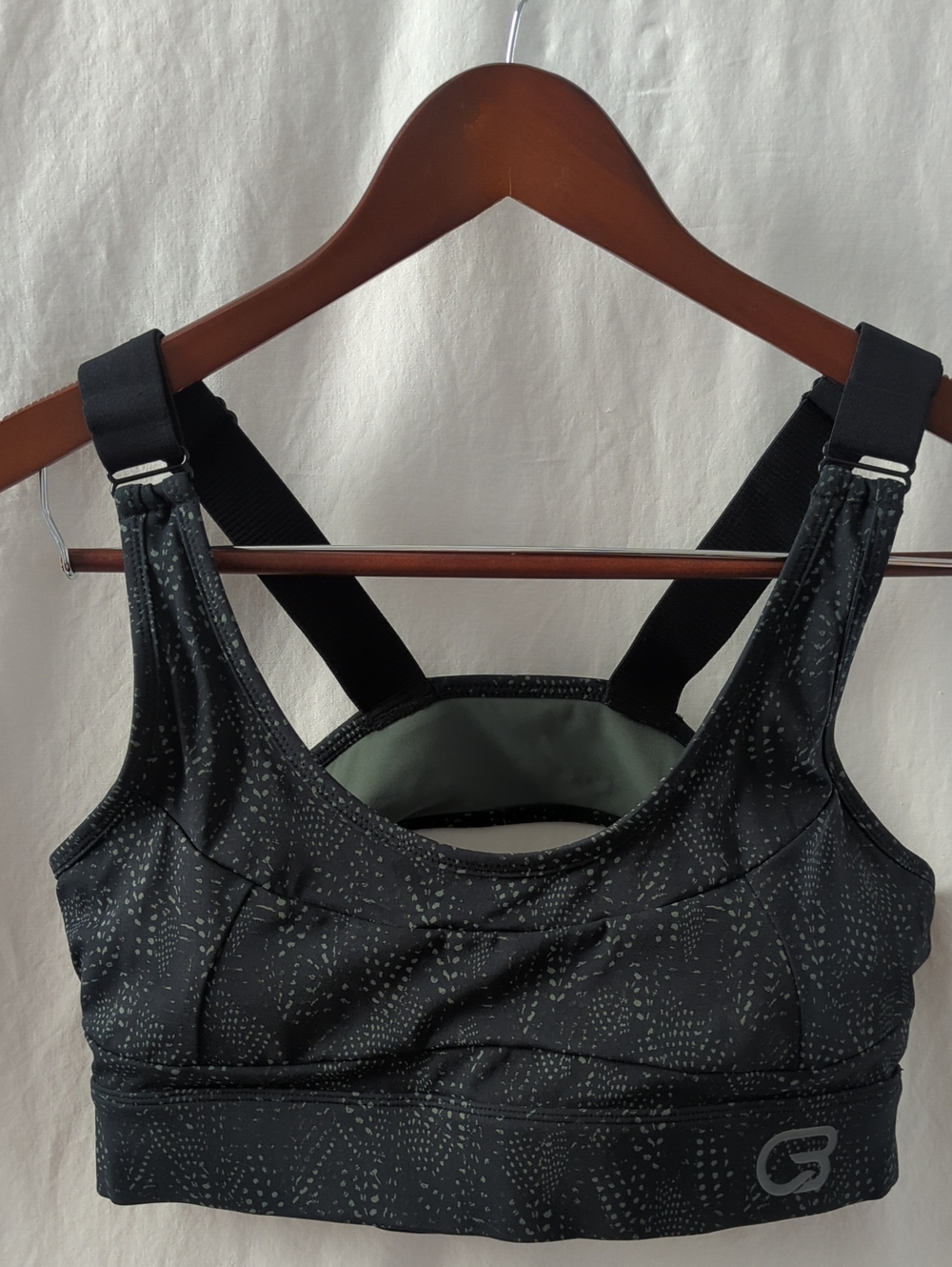 Varley Edris Medium Support Sports Bra Mono Feather Black Gray/Sage Green